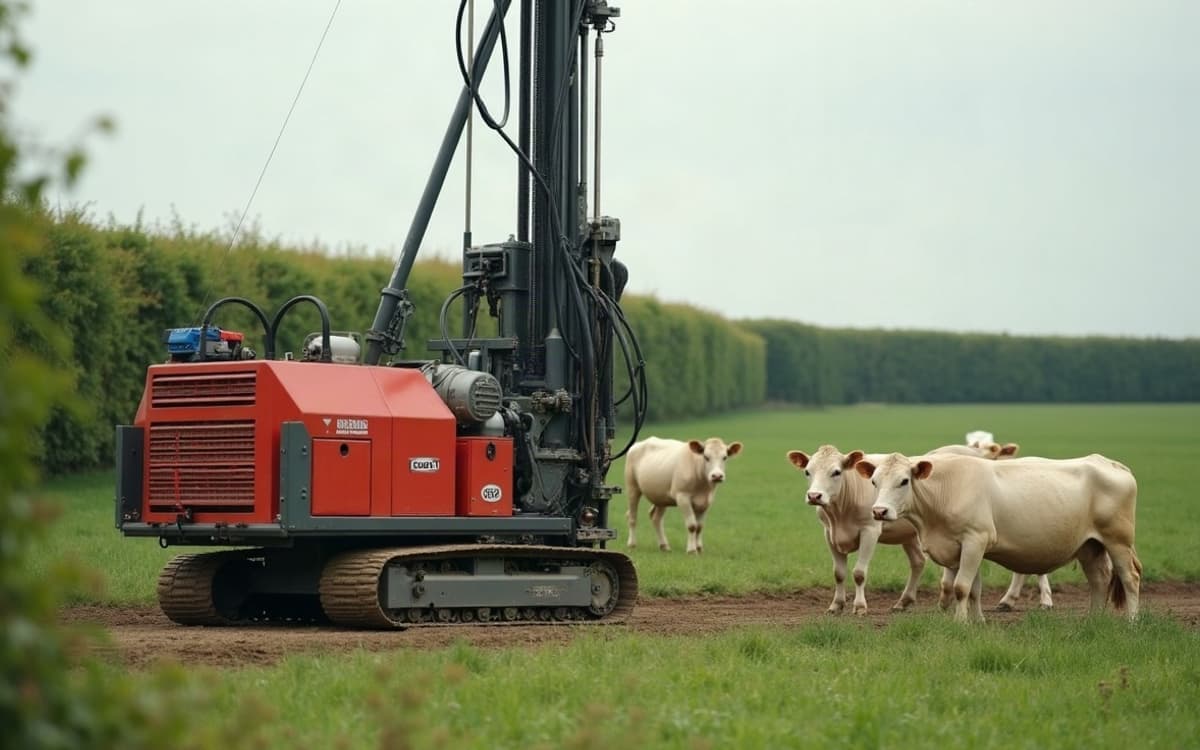 Foreuse au travail dans le bocage charolais de Saône-et-Loire