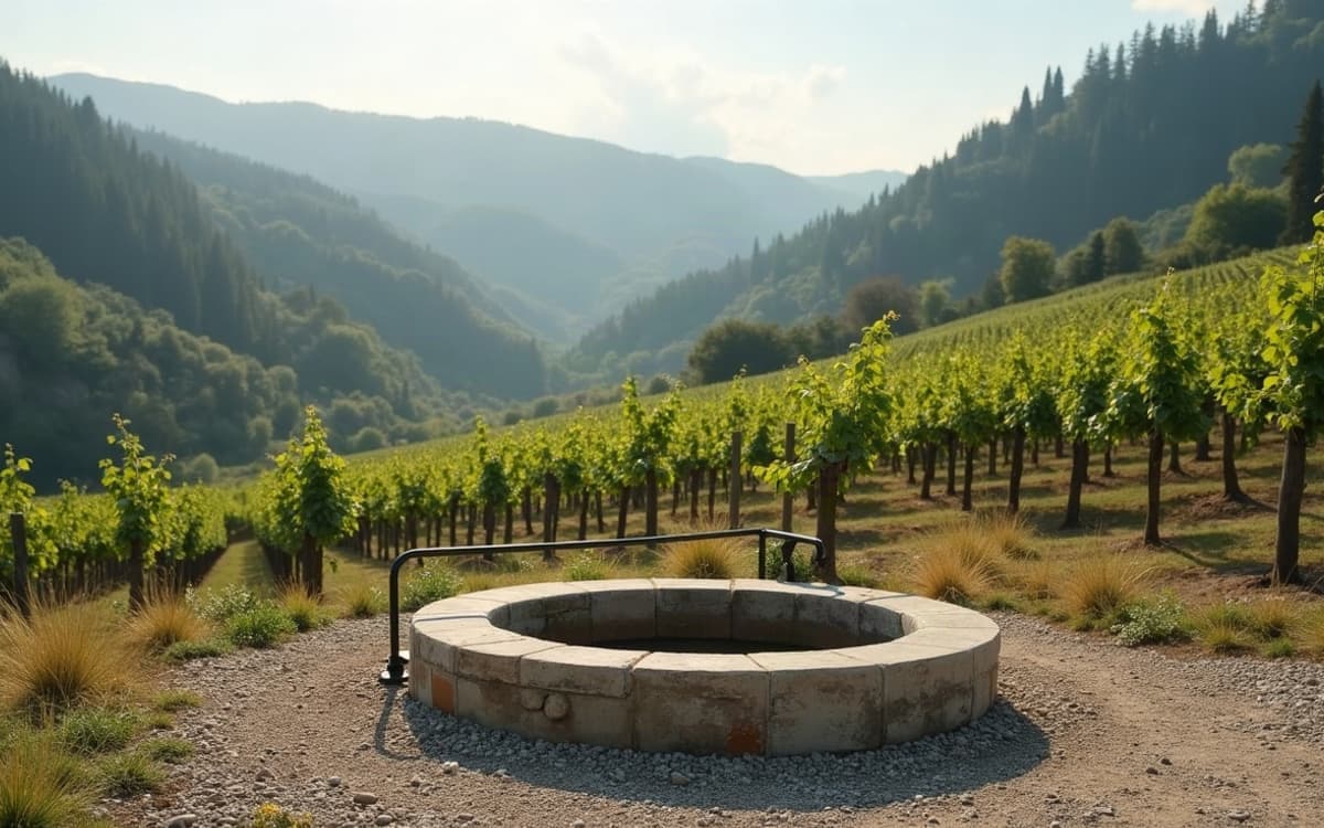 Puits terminé en bordure d'un vignoble de la vallée de l'Yonne
