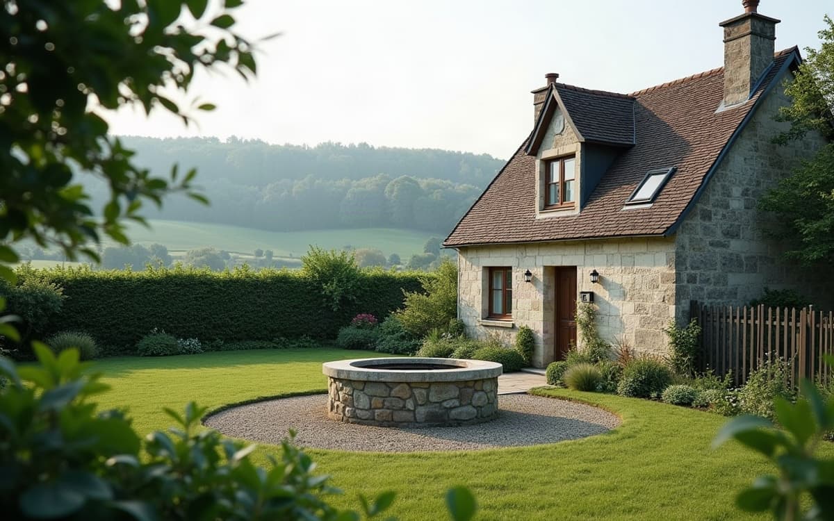 Maison bourguignonne en calcaire gris et sa tête de forage terminée, à Dijon